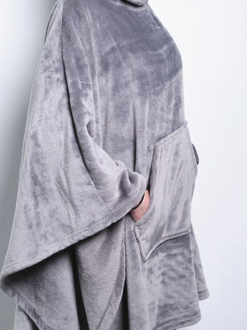 Plaid poncho avec capuche gris - Kiabi