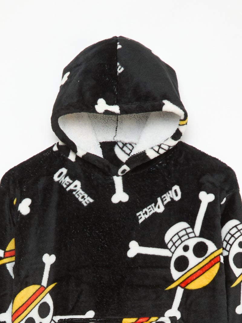 Plaid poncho met kap voor kinderen van fleece 'One piece' Zwart - Kiabi
