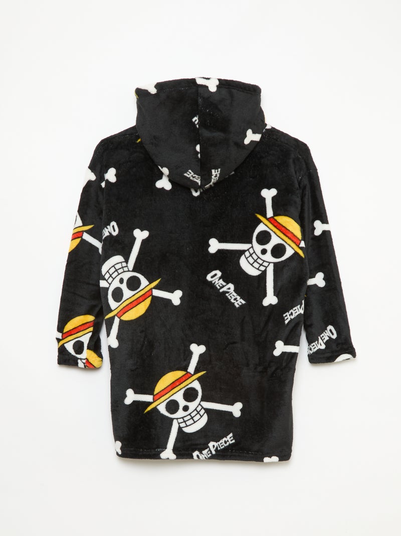 Plaid poncho met kap voor kinderen van fleece 'One piece' Zwart - Kiabi