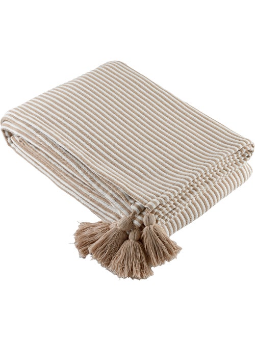 Plaid rayé à pompons - Kiabi