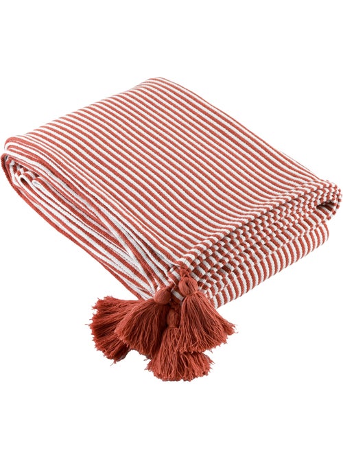 Plaid rayé à pompons - Kiabi