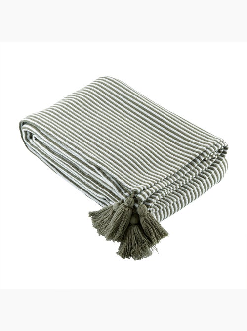 Plaid rayé à pompons - Kiabi