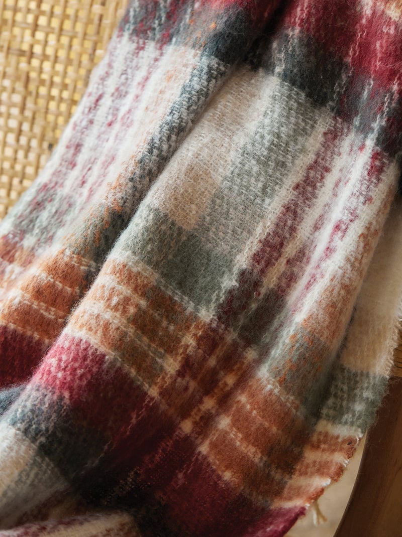 Plaid tartan ecossais  - effet mohair Bordeaux - Kiabi