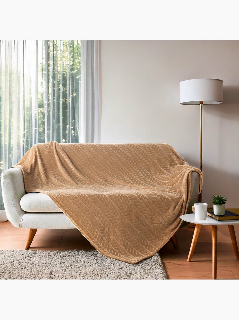 Plaid van flanel effen reliëf – model arya Camel - Kiabi