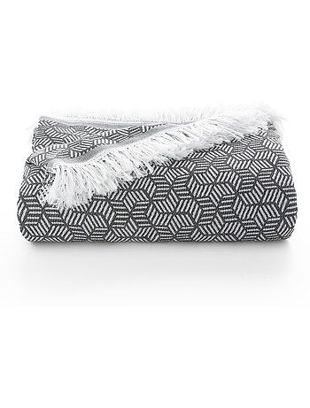 Plaid van garengeverfde getextureerde stof met franjes - Gamusi