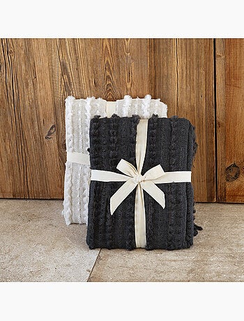 Plaid van gestructureerde chenille met franjes