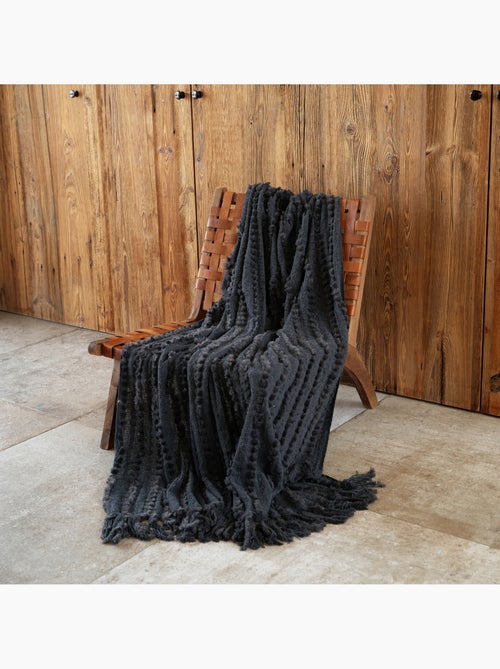 Plaid van gestructureerde chenille met franjes - Kiabi Plaid van gestructureerde chenille met franjes - Kiabi