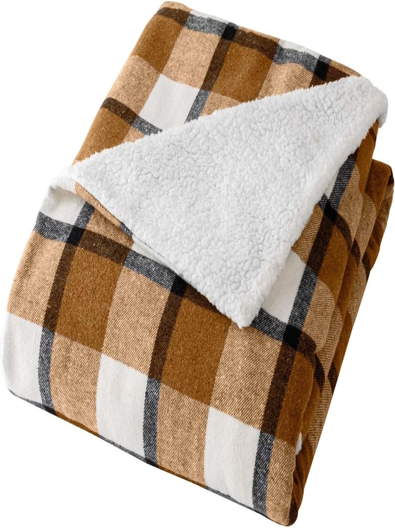 Plaids polyester ecossais douceur d'intérieur Beige - Kiabi