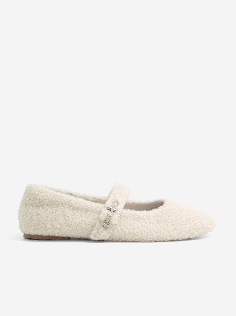 Platte ballerina's met schapenvachteffect Biege - Kiabi