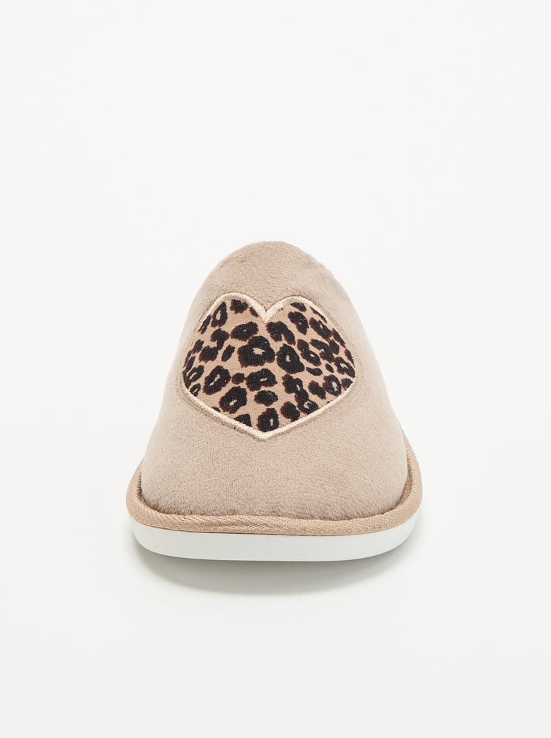Platte pantoffels met luipaardprint Biege - Kiabi