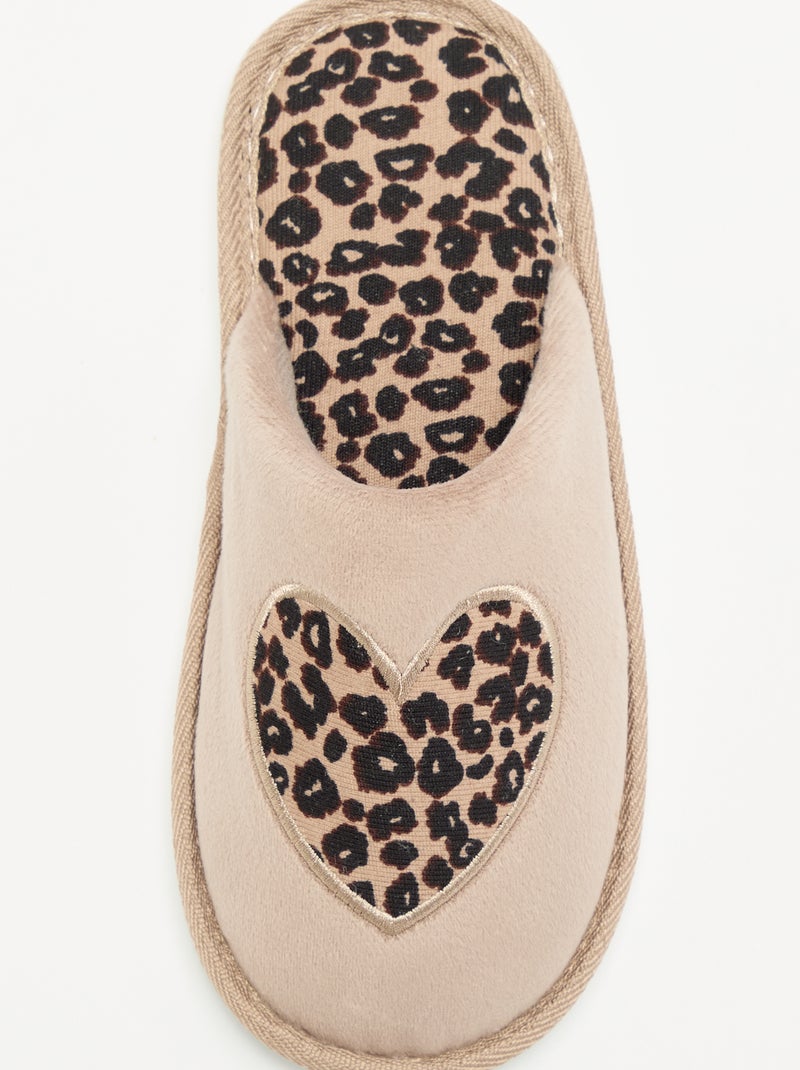 Platte pantoffels met luipaardprint Biege - Kiabi