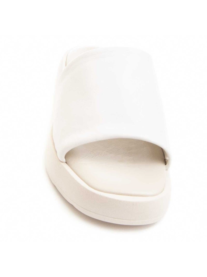 Platte sandaal natuurlijk leer wikers Wit - Kiabi