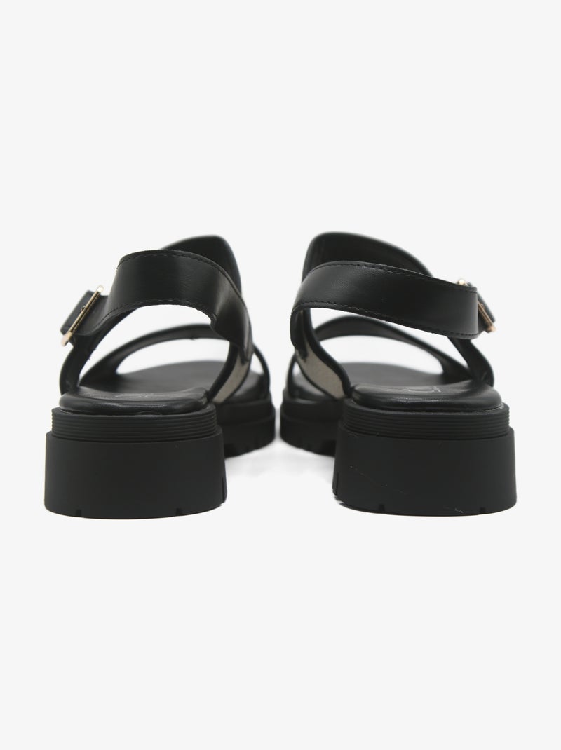 Platte sandalen kruisband Zwart - Kiabi