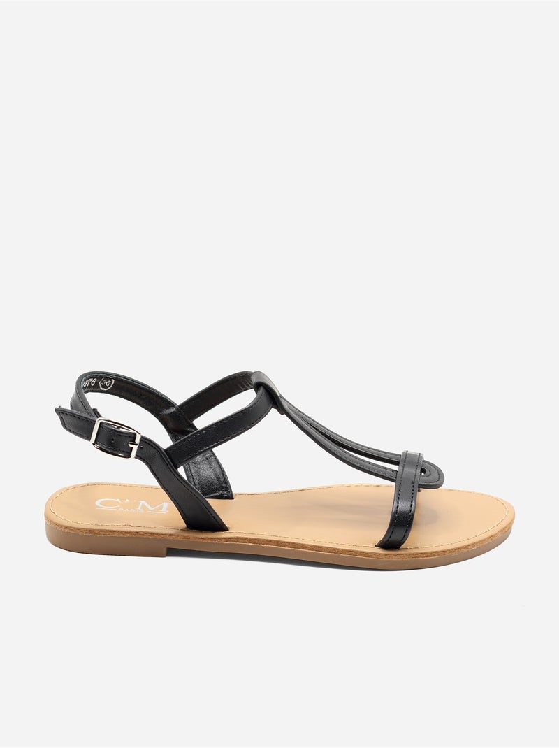 Platte sandalen kruisband Zwart - Kiabi