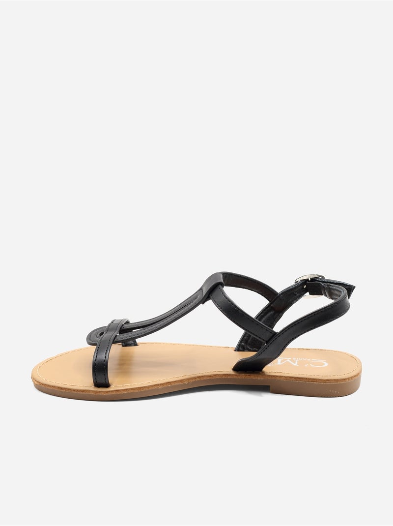 Platte sandalen kruisband Zwart - Kiabi