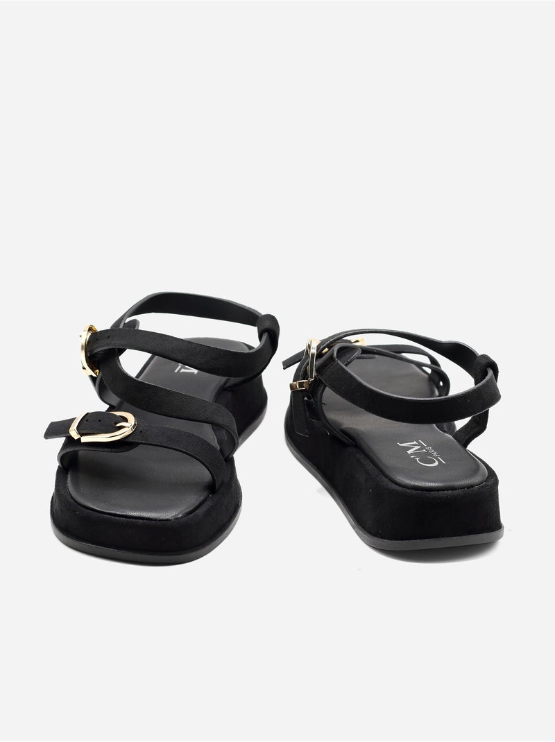 Platte sandalen kruisband Zwart - Kiabi