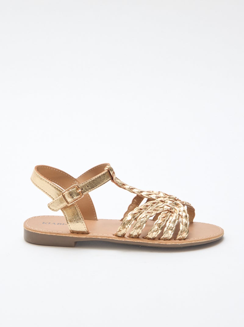 Platte sandalen met bandje en gevlochten riempjes Geel - Kiabi