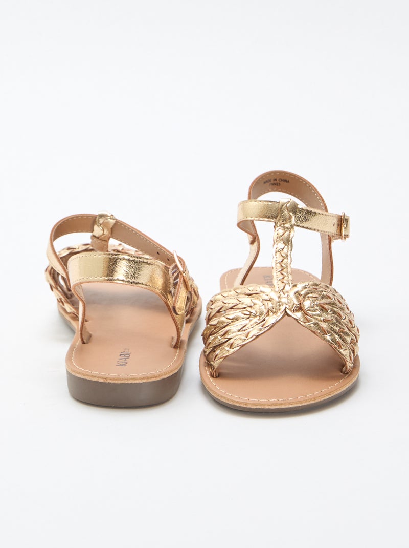 Platte sandalen met bandje en gevlochten riempjes Geel - Kiabi