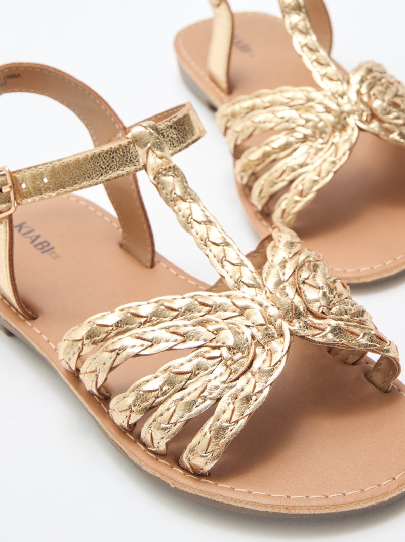 Platte sandalen met bandje en gevlochten riempjes Geel - Kiabi