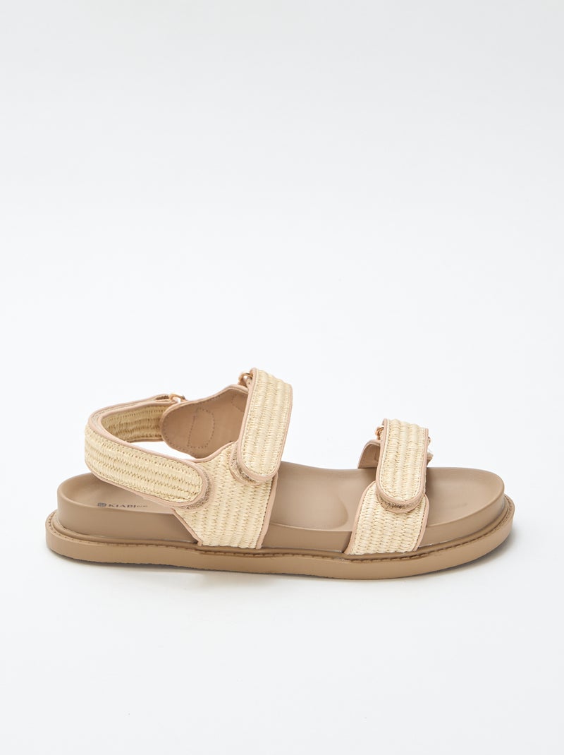 Platte sandalen met bandjes van stro Biege - Kiabi