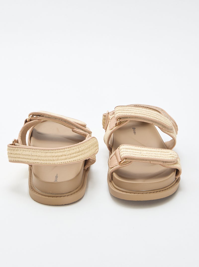 Platte sandalen met bandjes van stro Biege - Kiabi