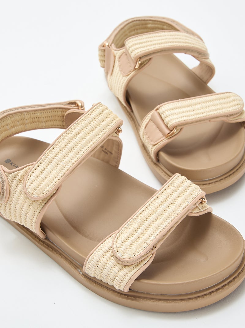 Platte sandalen met bandjes van stro Biege - Kiabi
