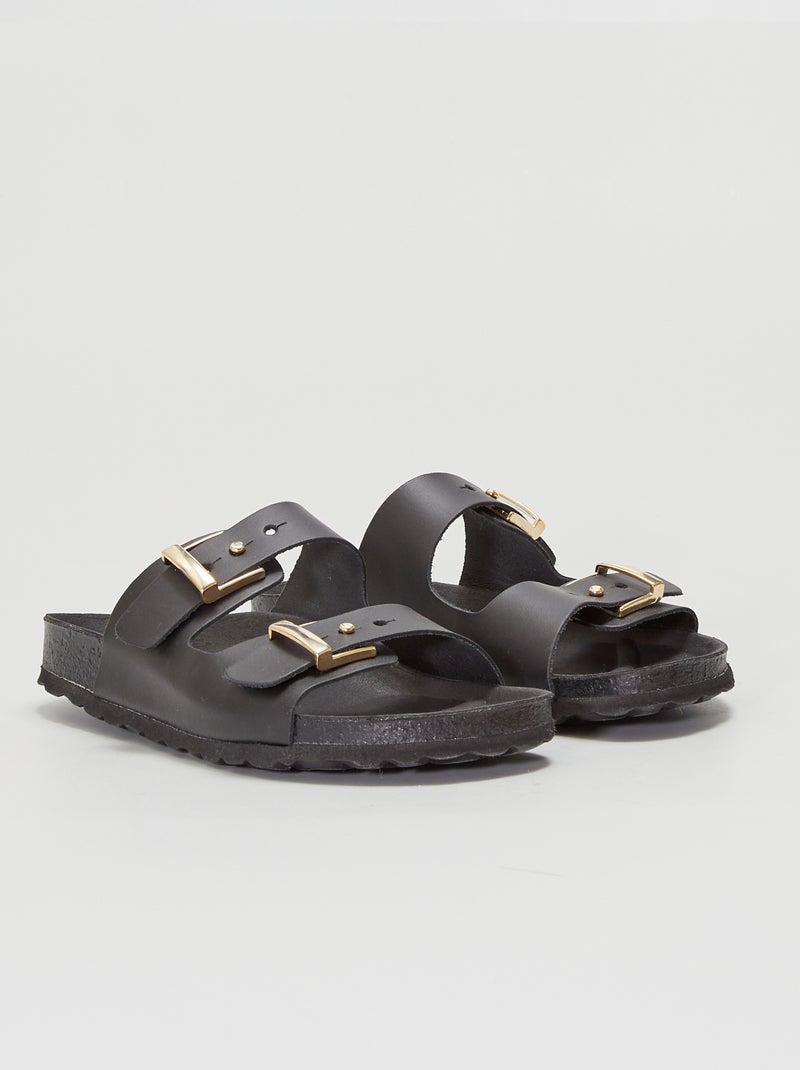 Platte sandalen met bandjes ZWART - Kiabi