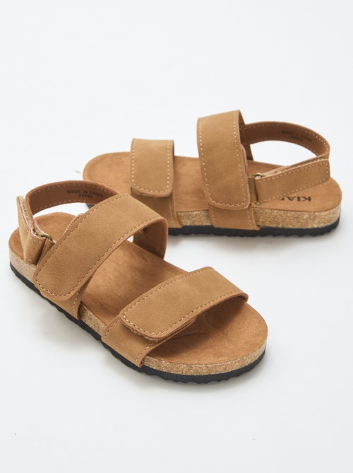 Platte sandalen met dubbele bandjes en klittenband - Kiabi
