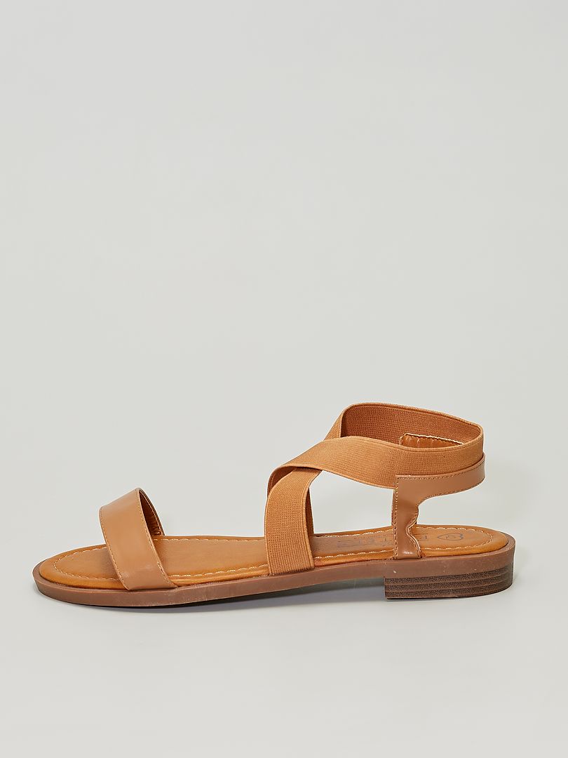 Platte sandalen met elastische riempjes Beige - Kiabi
