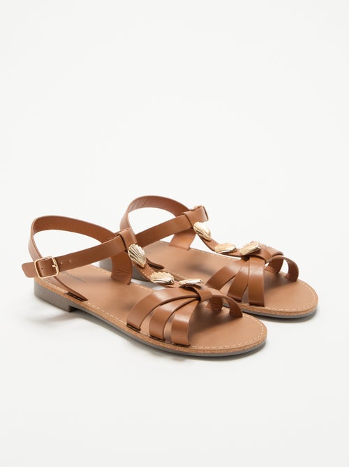 Platte sandalen met fantasie schelpbijoux - Kiabi