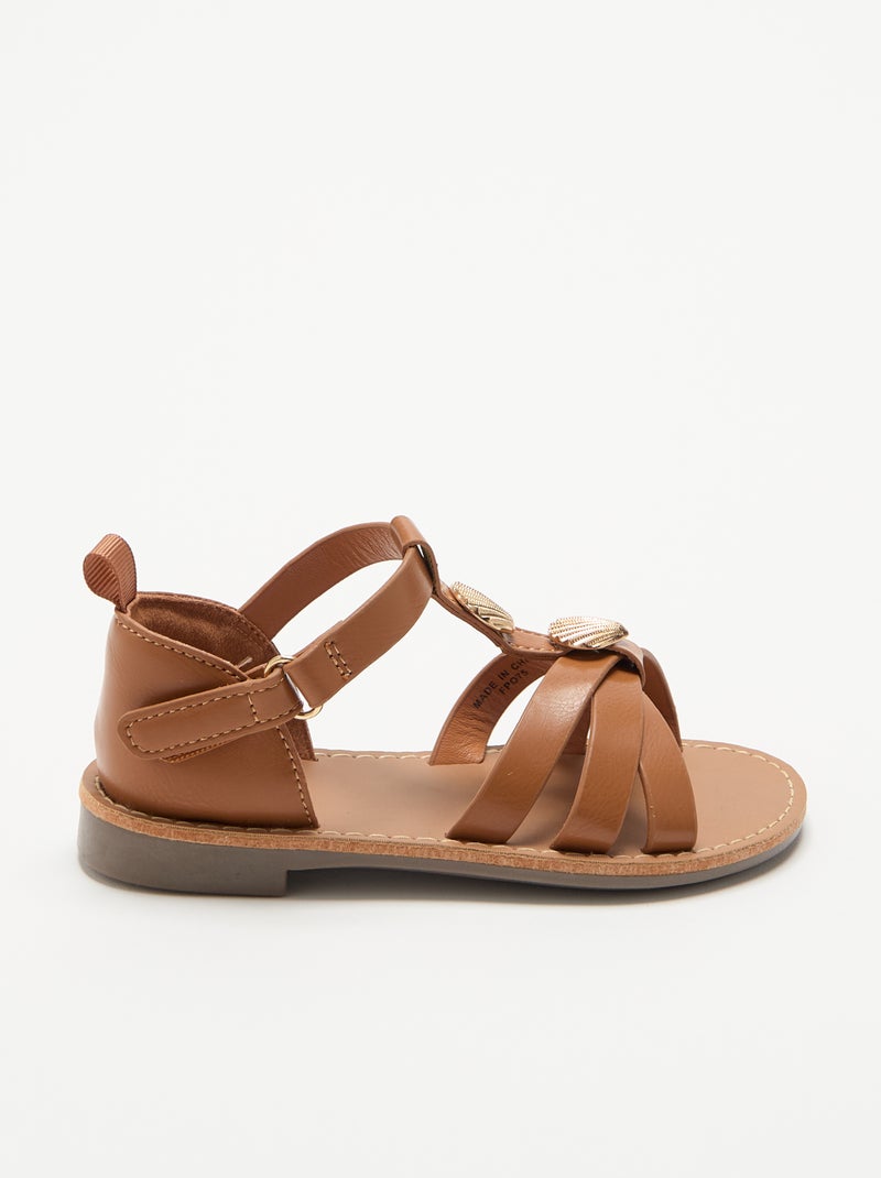 Platte sandalen met fantasie schelpversieringen Bruin - Kiabi