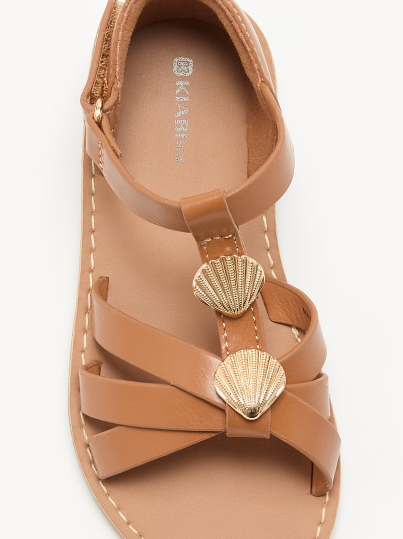 Platte sandalen met fantasie schelpversieringen Bruin - Kiabi
