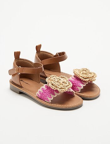 Platte sandalen met fantasiebloemen