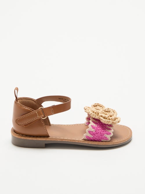 Platte sandalen met fantasiebloemen - Kiabi