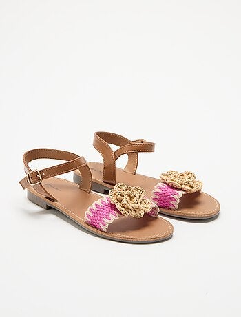 Platte sandalen met fantasiebloemen
