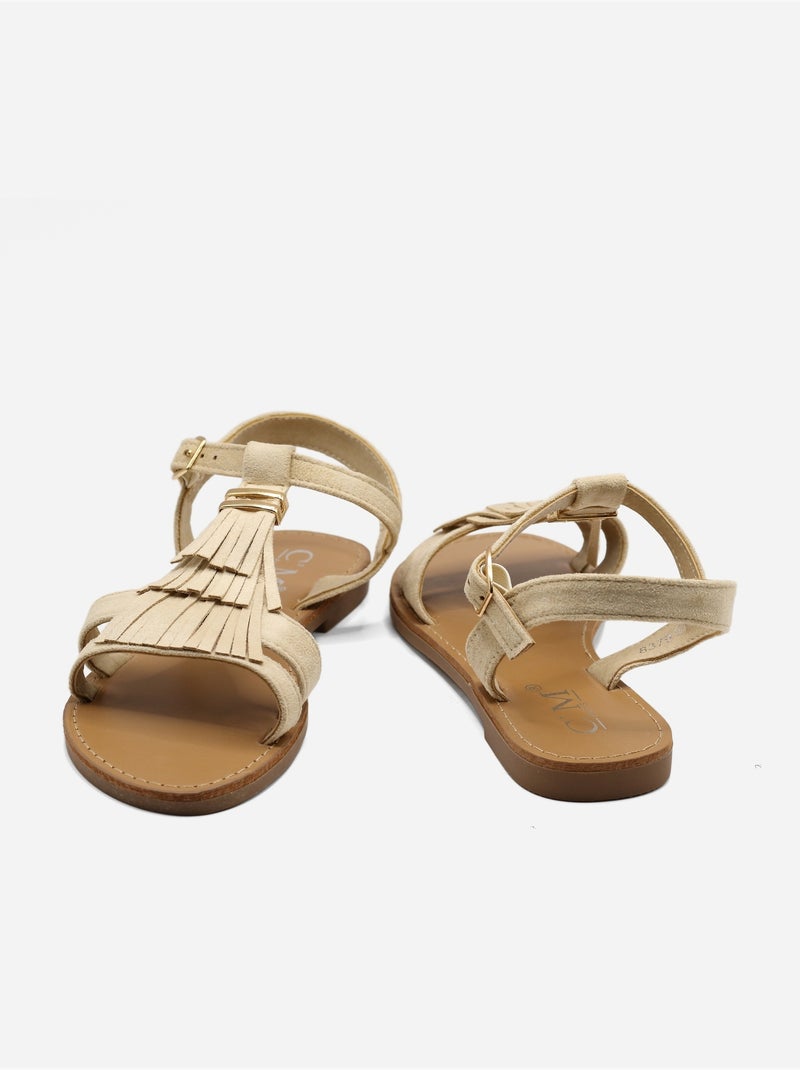 Platte sandalen met franjes Beige - Kiabi