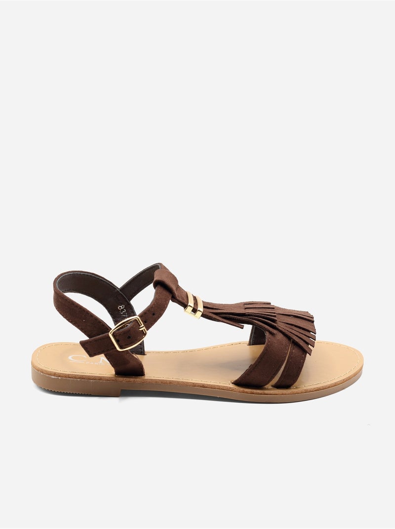 Platte sandalen met franjes Bruin - Kiabi