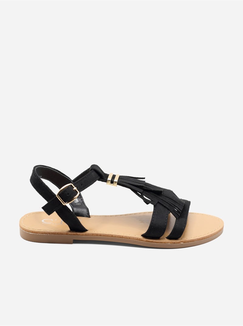 Platte sandalen met franjes Zwart - Kiabi