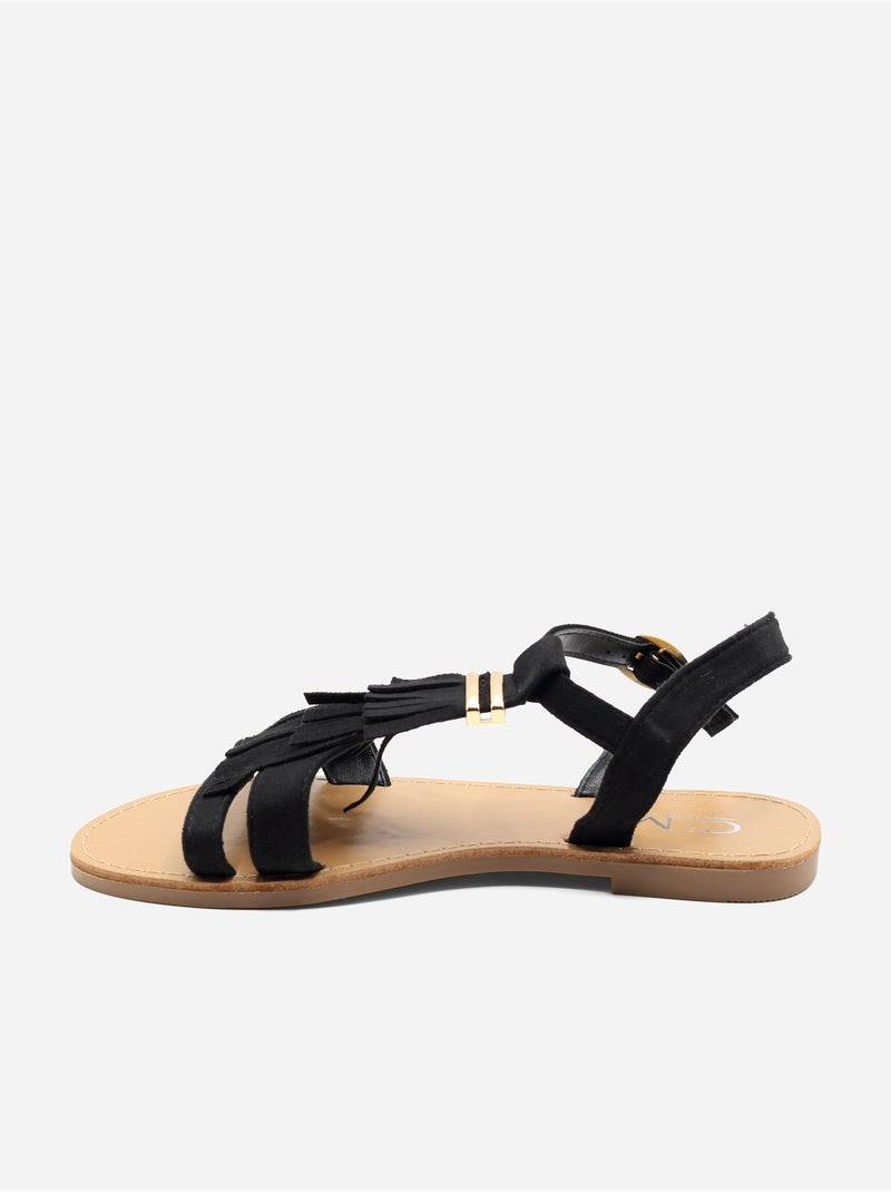 Platte sandalen met franjes Zwart - Kiabi