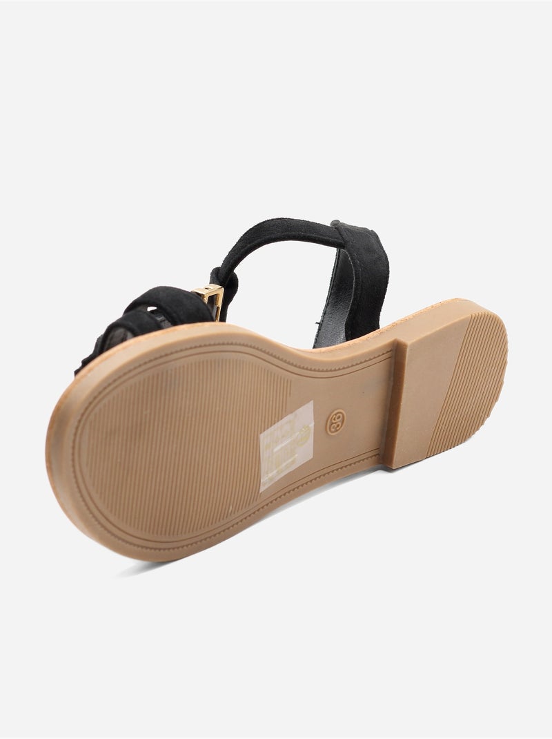 Platte sandalen met franjes Zwart - Kiabi