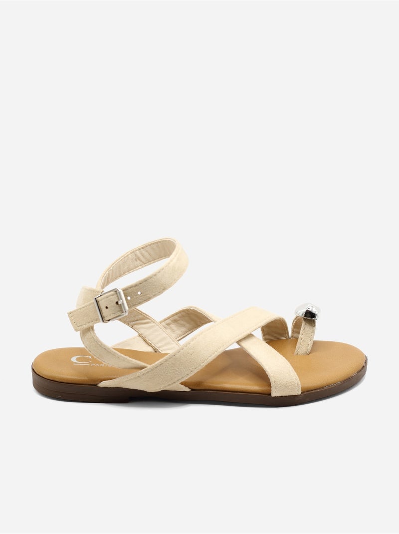 Platte sandalen met gekruiste bandjes Beige - Kiabi