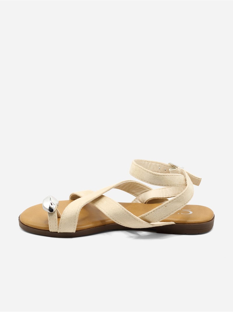 Platte sandalen met gekruiste bandjes Beige - Kiabi