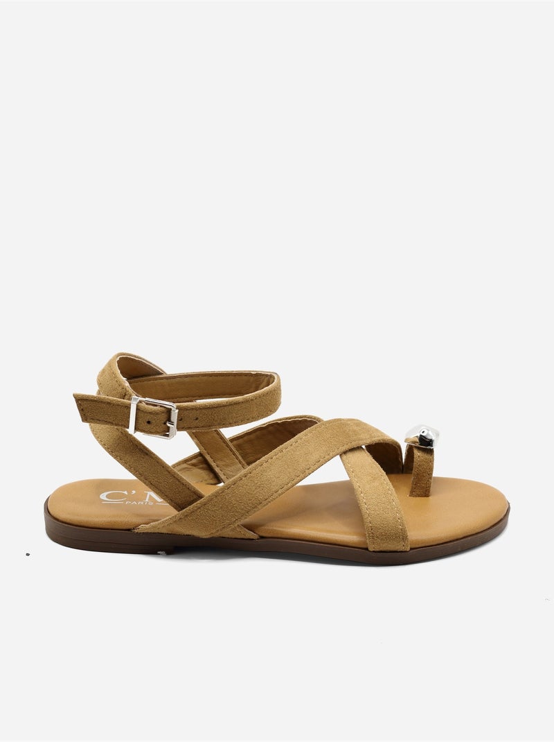 Platte sandalen met gekruiste bandjes Taupe - Kiabi