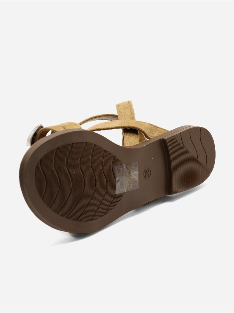 Platte sandalen met gekruiste bandjes Taupe - Kiabi
