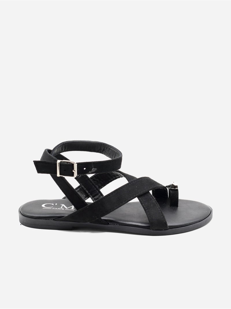 Platte sandalen met gekruiste bandjes Zwart - Kiabi