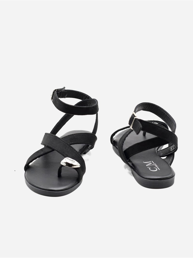 Platte sandalen met gekruiste bandjes Zwart - Kiabi