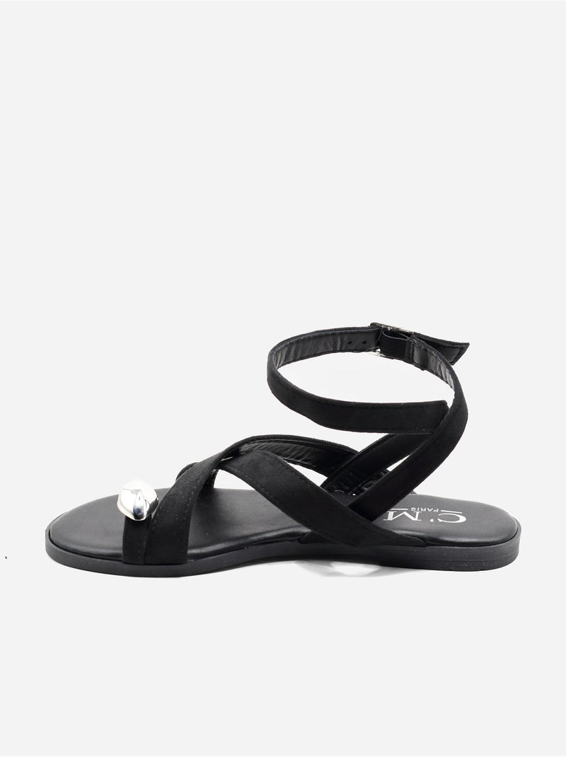 Platte sandalen met gekruiste bandjes Zwart - Kiabi