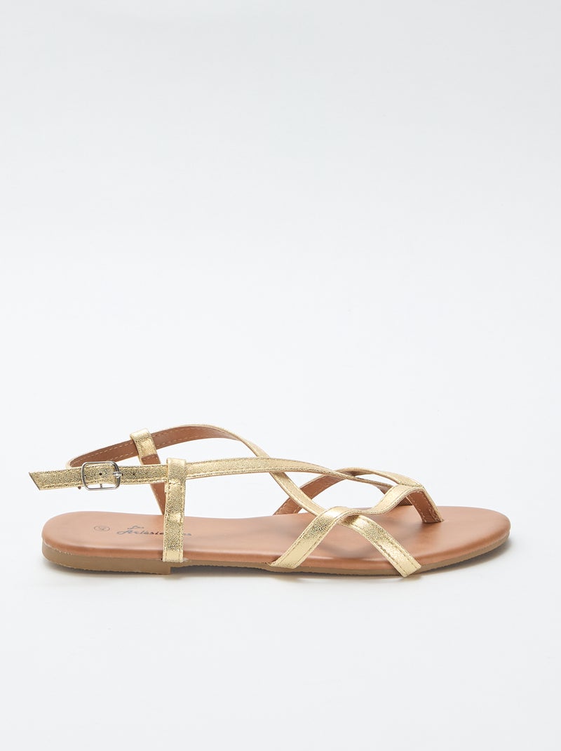 Platte sandalen met gekruiste teenband Geel - Kiabi