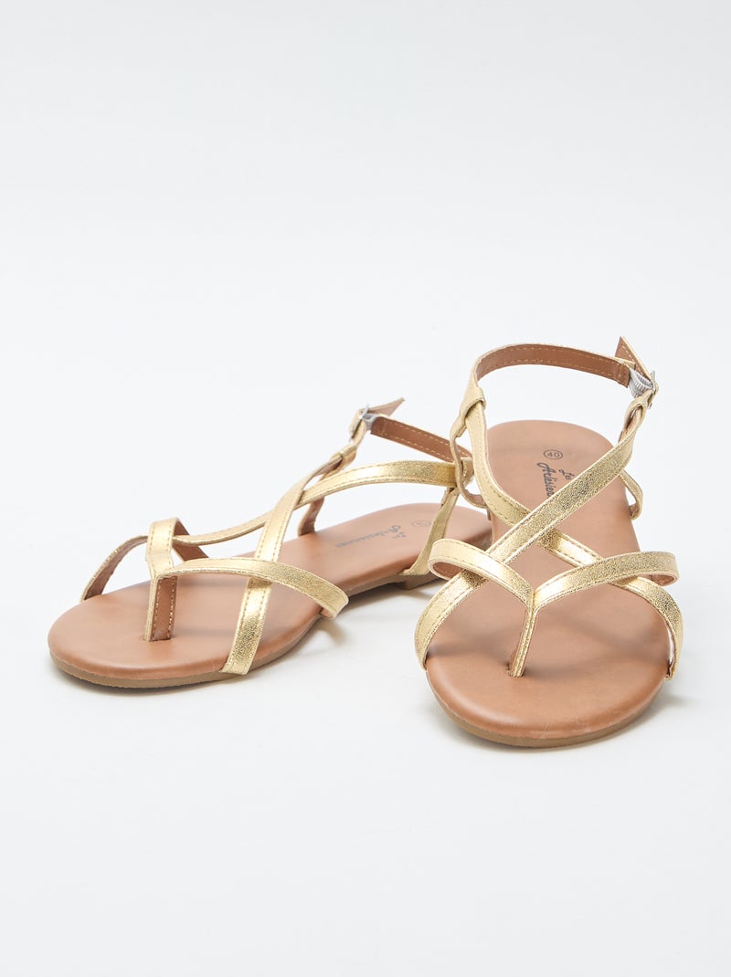 Platte sandalen met gekruiste teenband Geel - Kiabi