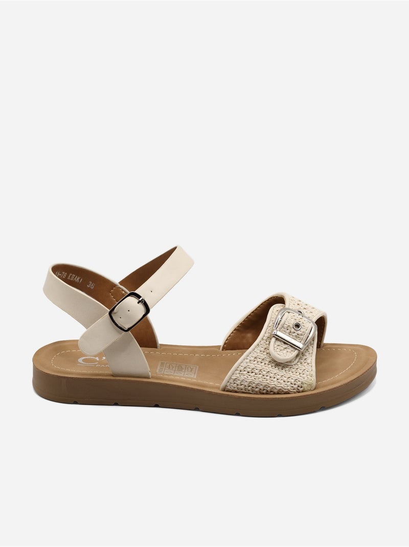 Platte sandalen met gesp Kaki - Kiabi